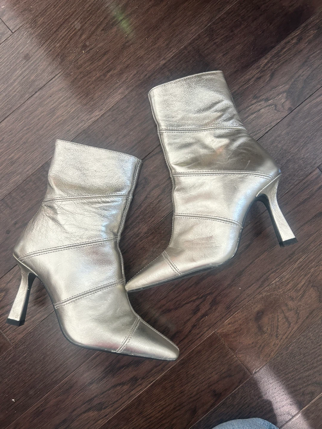Silver Pointed Toe Heeled Ankle Boots - photo 3
