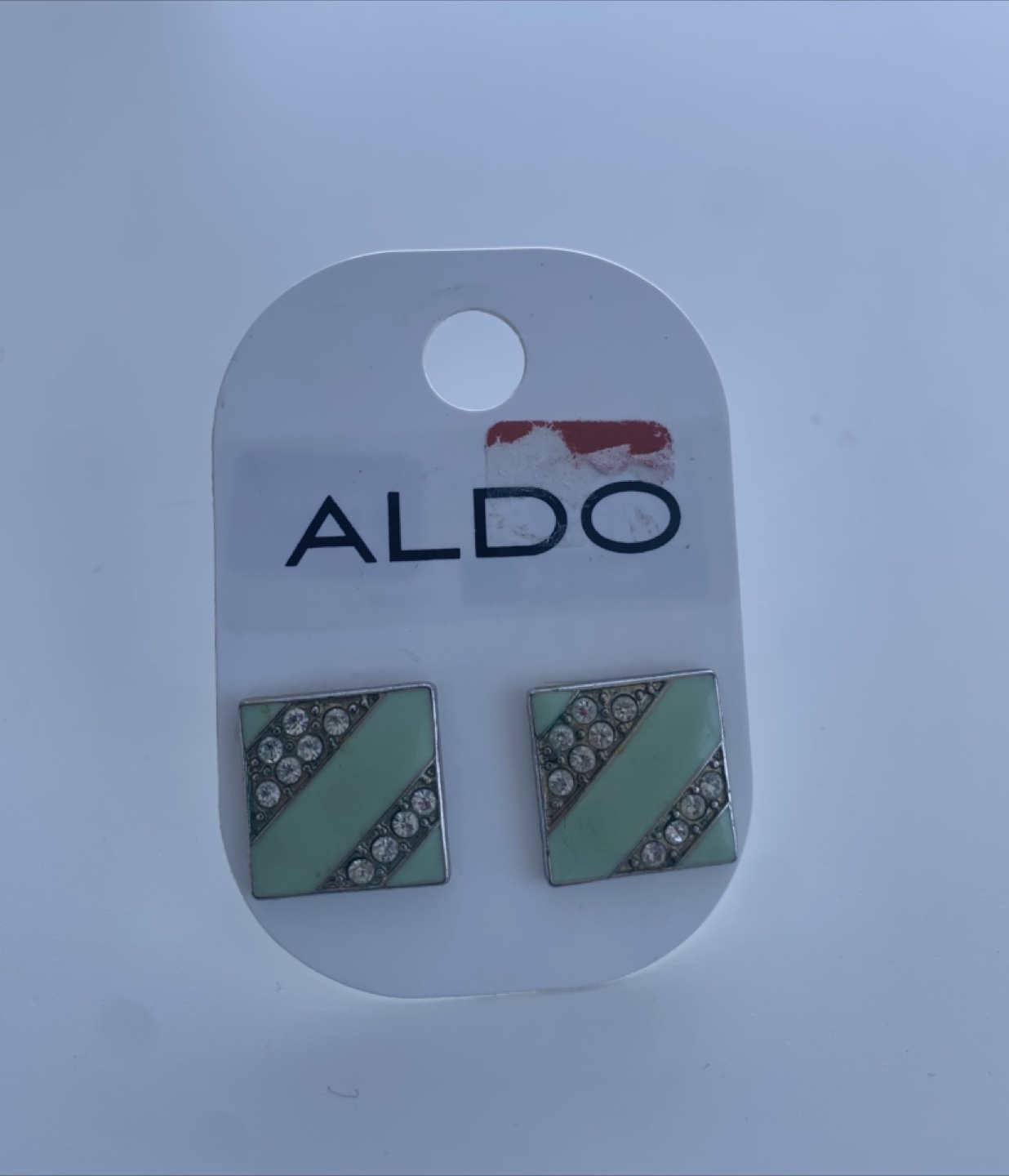 ALDO Square Mint Stud Earrings with Rhinestones 🏆