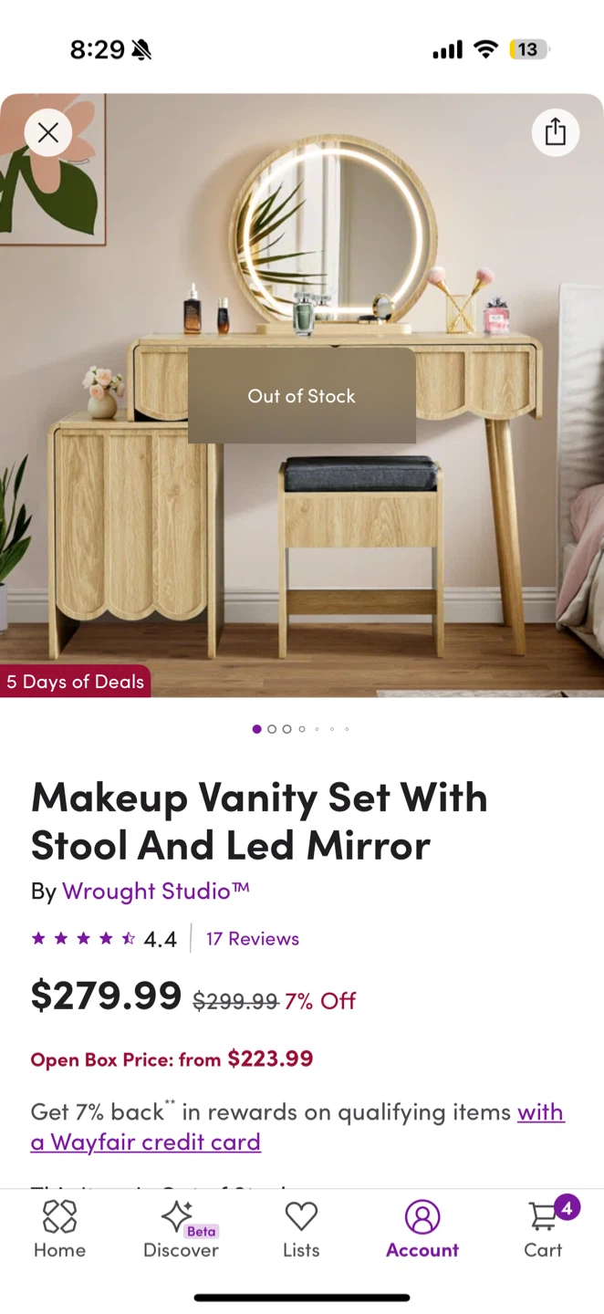 Makeup Vanity Set with Stool and LED Mirror