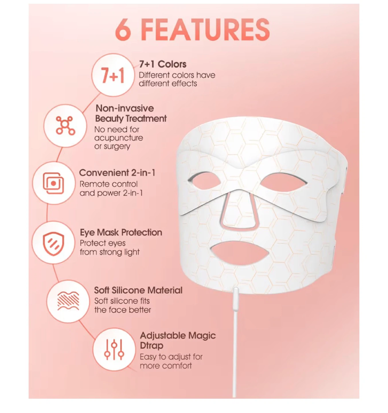 New! Red Light Therapy Face Mask with Remote Control - photo 3