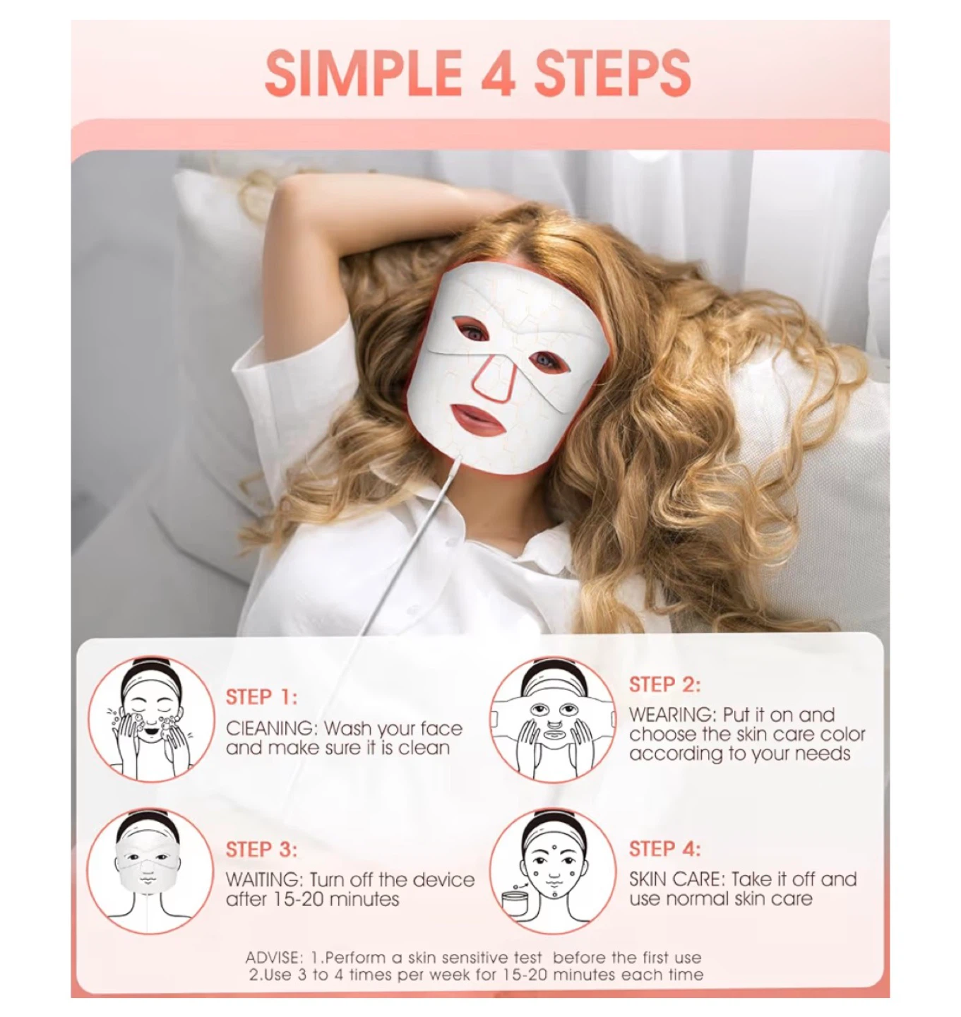 New! Red Light Therapy Face Mask with Remote Control - photo 5