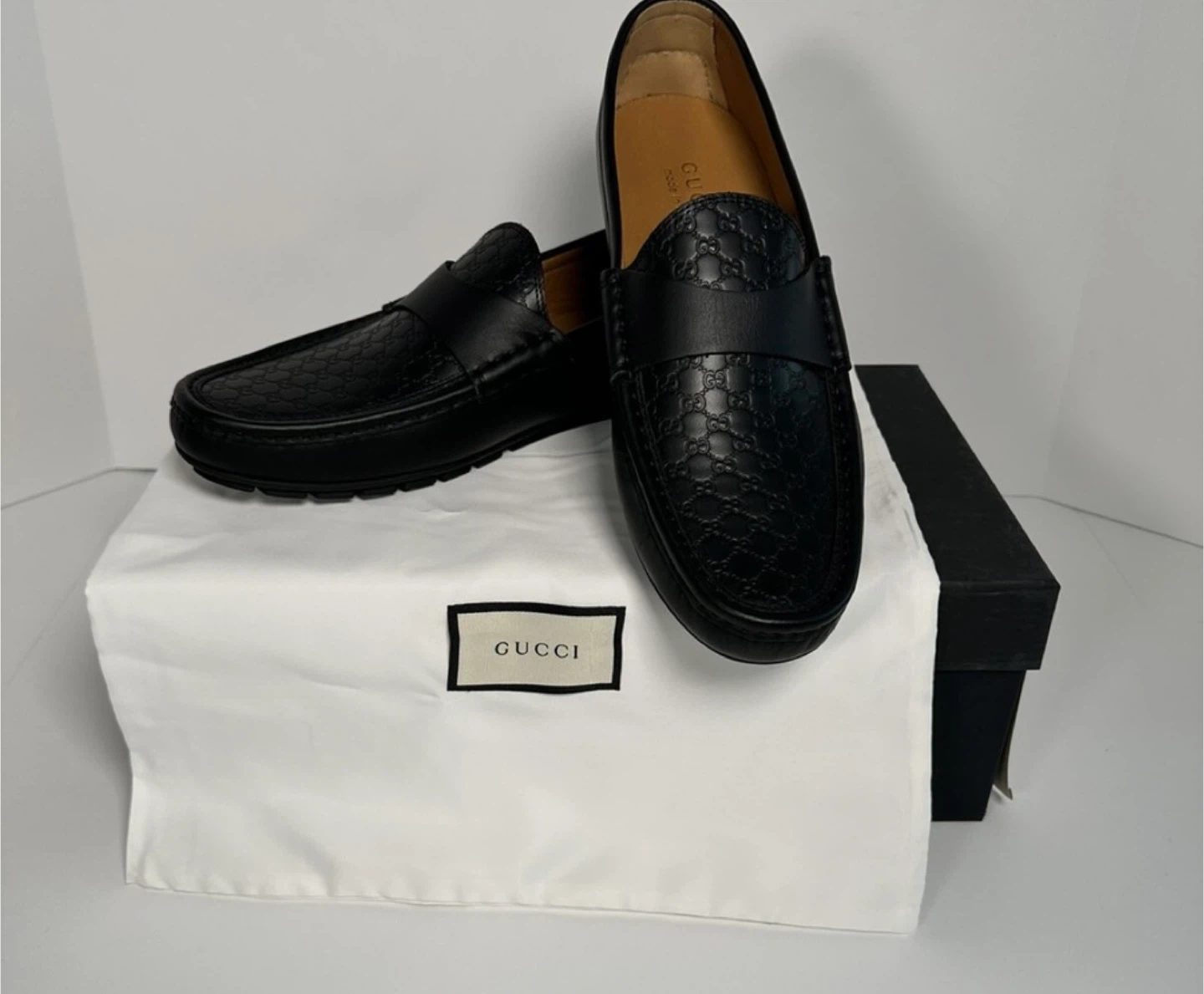 Gucci Black Monogram Leather Loafers - photo 3