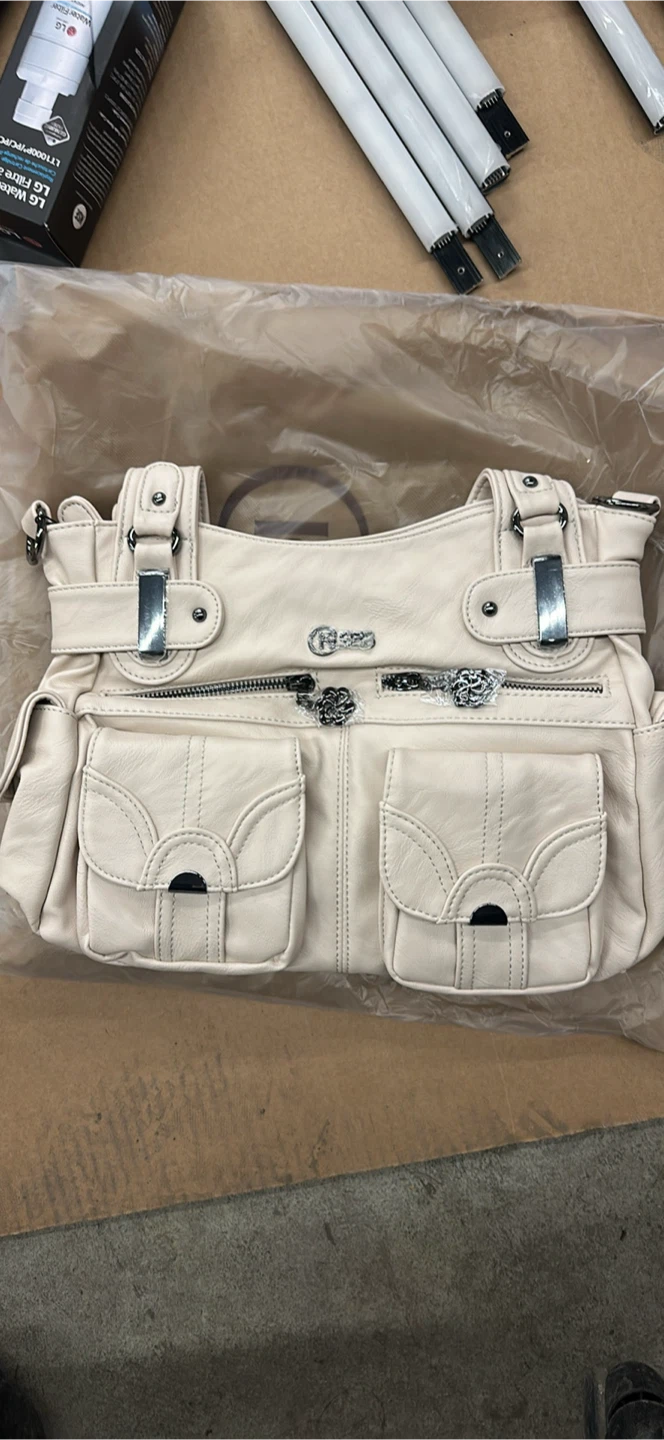 Bensol Beige Leather Multi-Pocket Tote Bag - photo 2