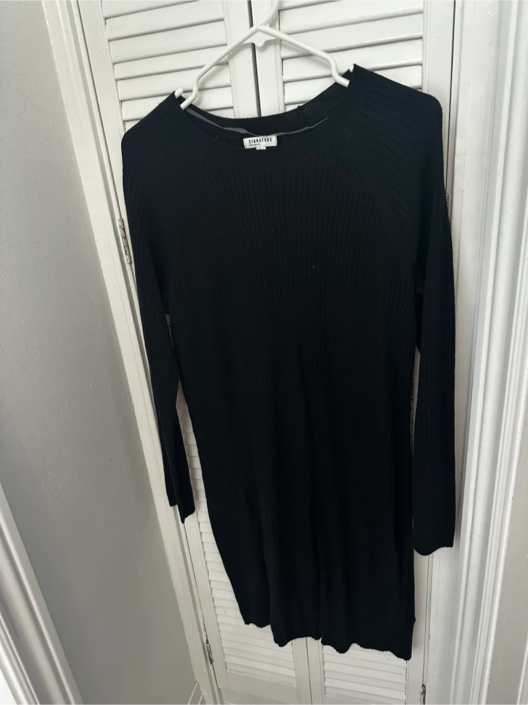Black Ribbed Knit Long Sleeve Dress - photo 2