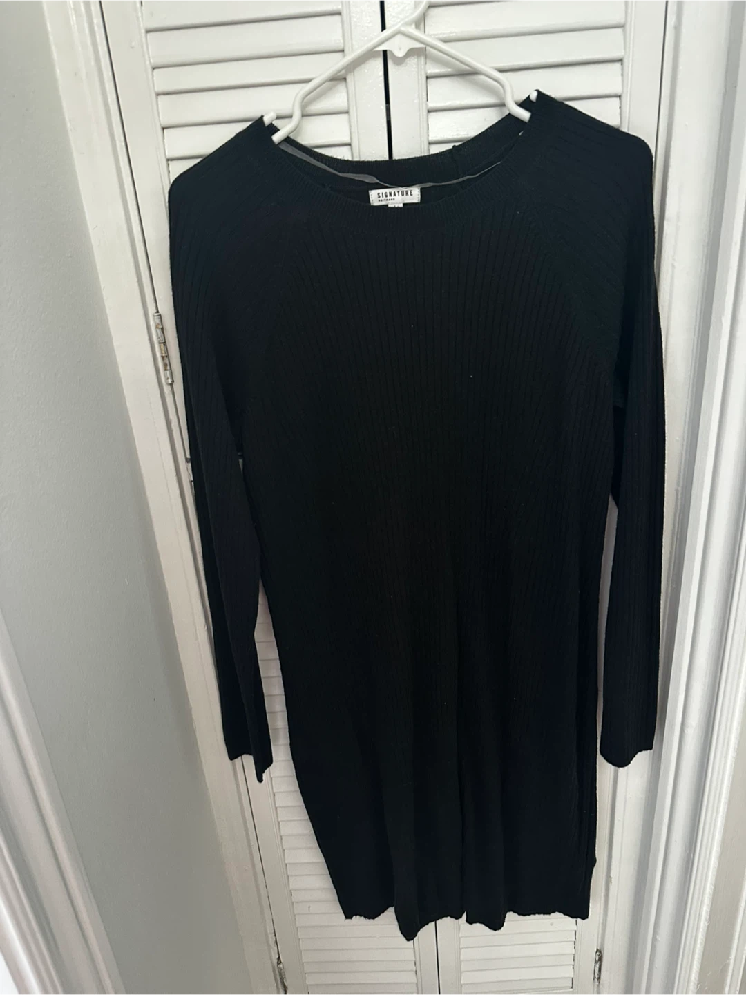 Black Ribbed Knit Long Sleeve Dress