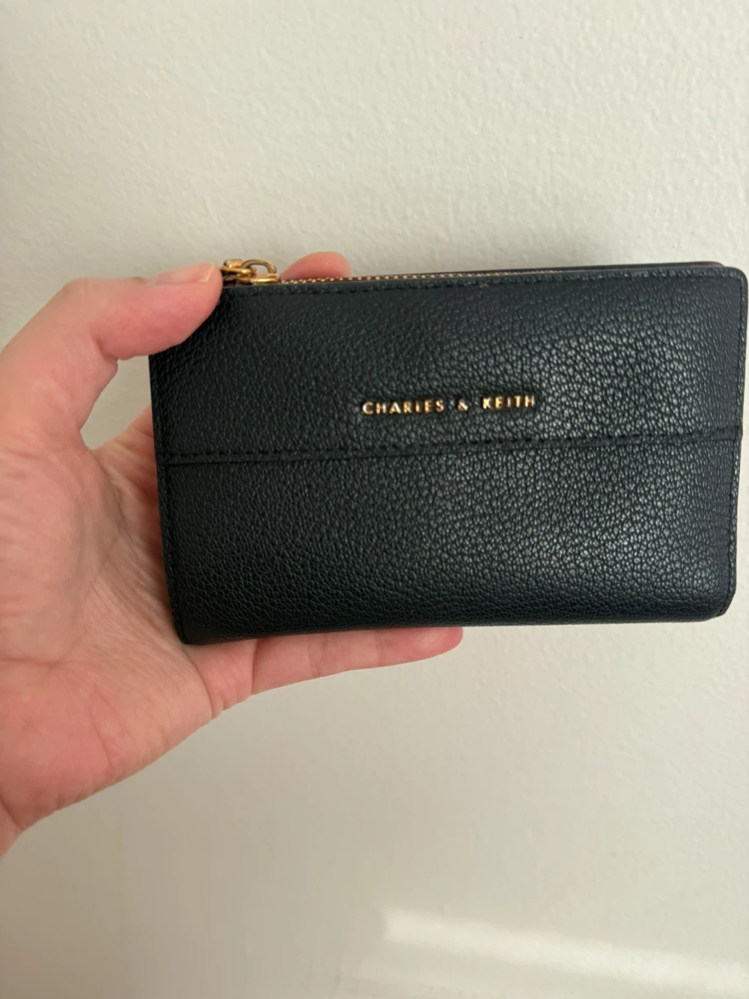 Charles & Keith Black Textured Compact Wallet