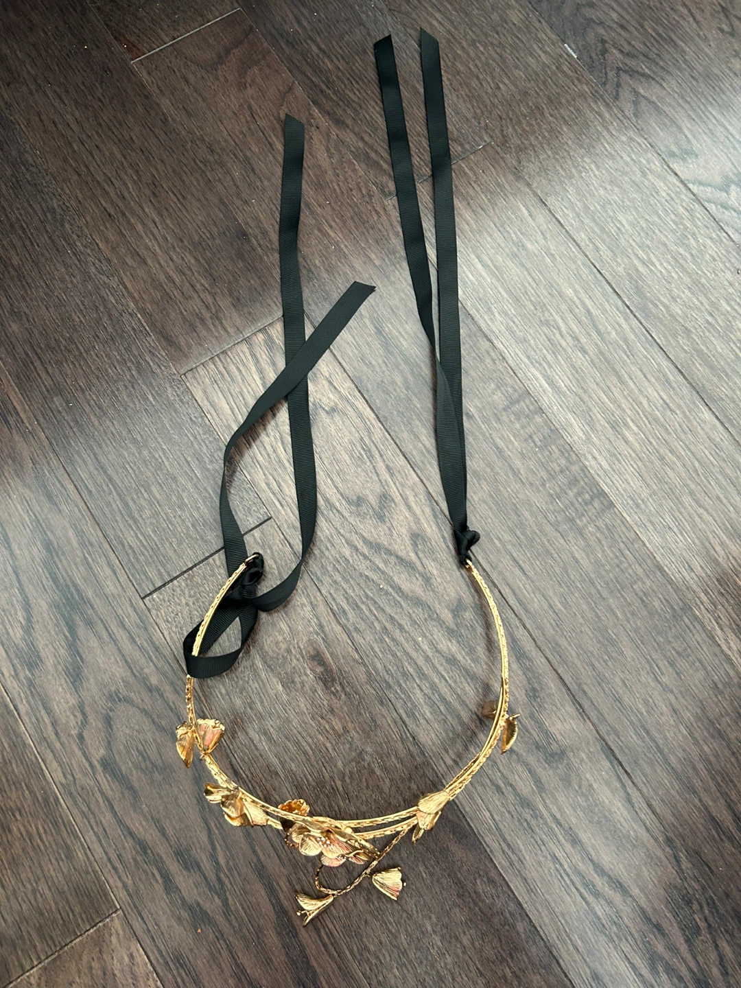 Gold Flower Tiara Headband with Black Ribbons - photo 2