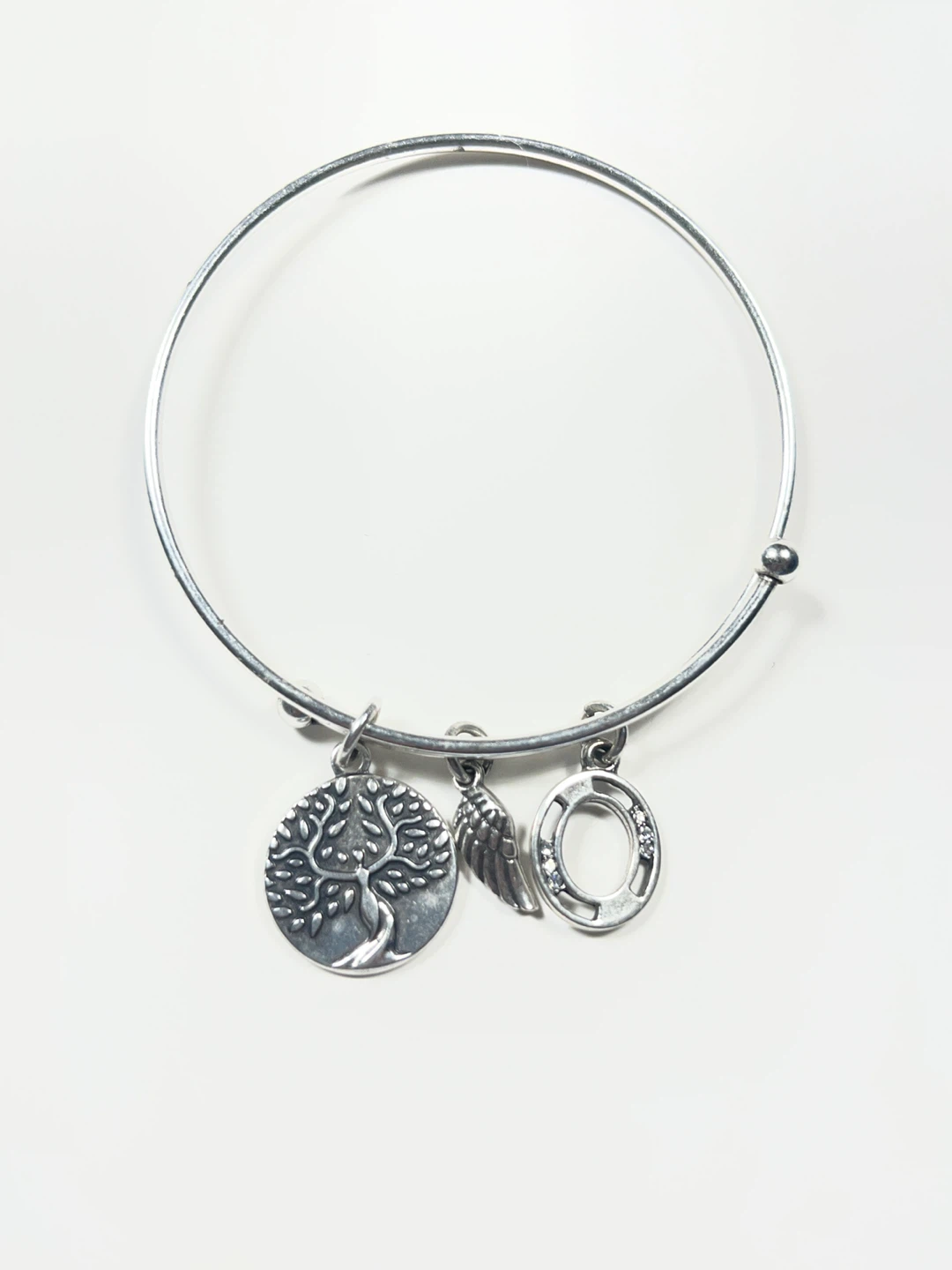 Silver Tone "Earth Angel" Charm Bangle Bracelet