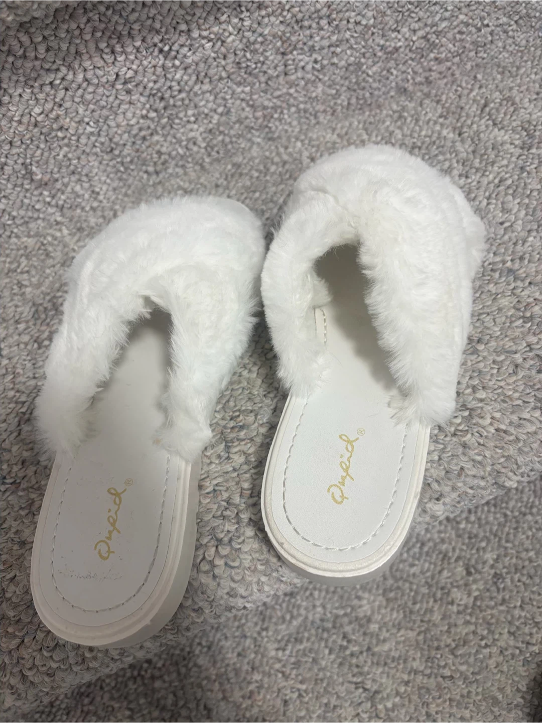 White Fuzzy Slippers size 8