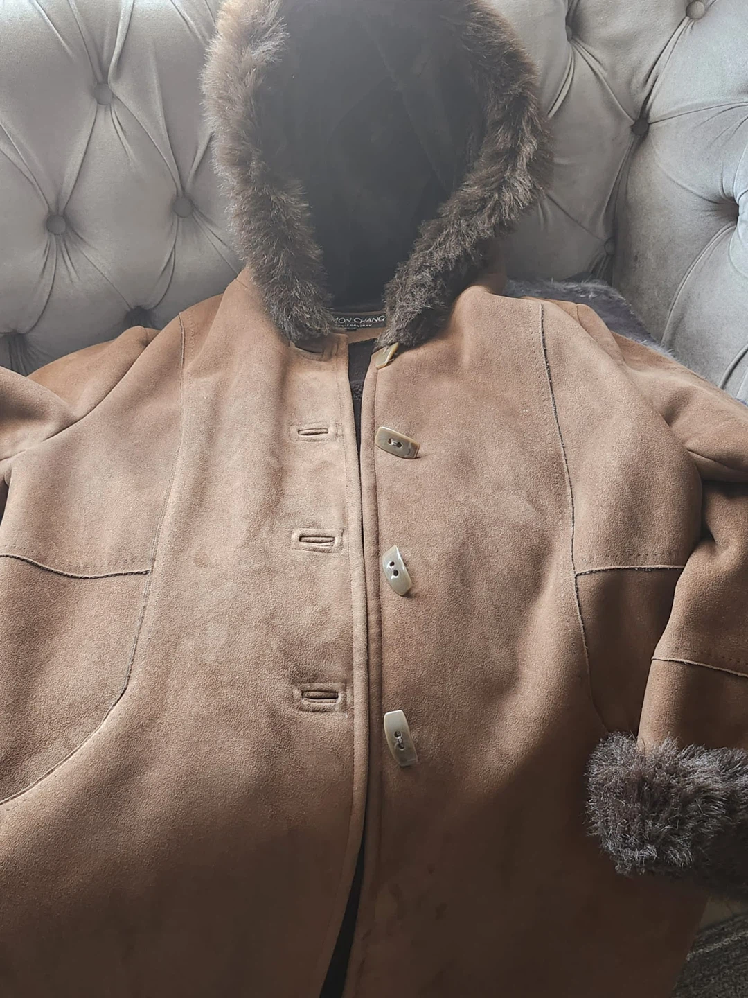 Brown Faux Suede & Fur Trim Hooded Coat - photo 5