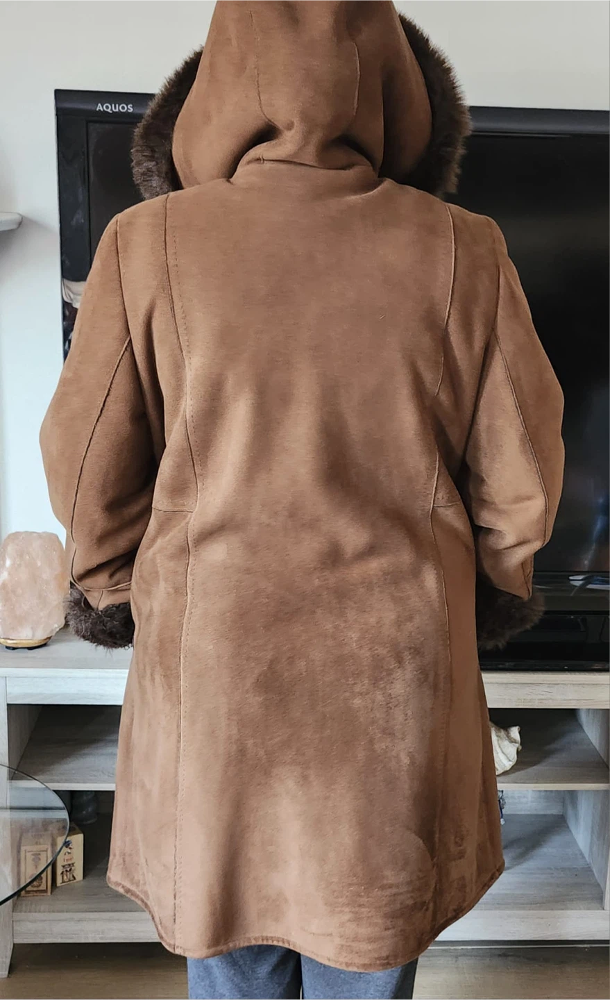 Brown Faux Suede & Fur Trim Hooded Coat - photo 4