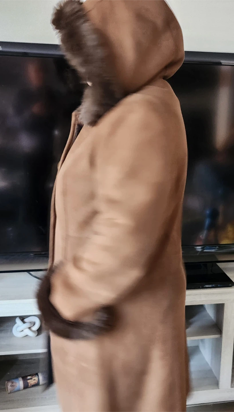 Brown Faux Suede & Fur Trim Hooded Coat - photo 2