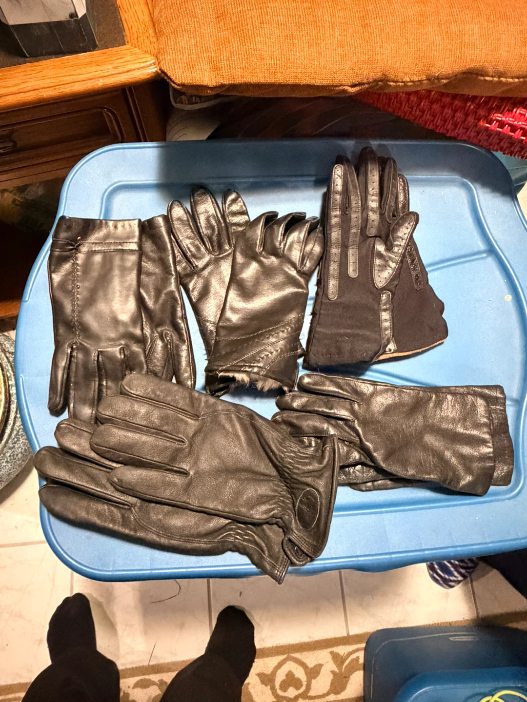 Lot of Black Leather Gloves
