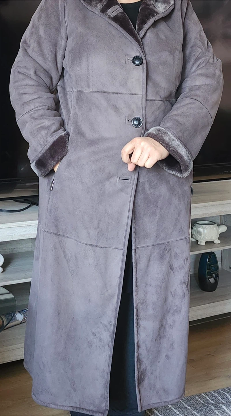 Novelty L/G Grey Suede-like Maxi Coat