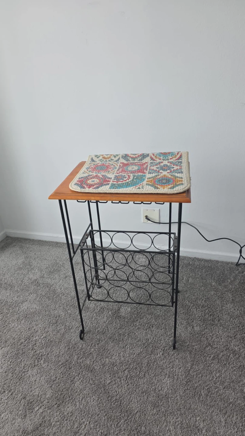 Vintage Wood and Metal Bar Cart with Wine Rack