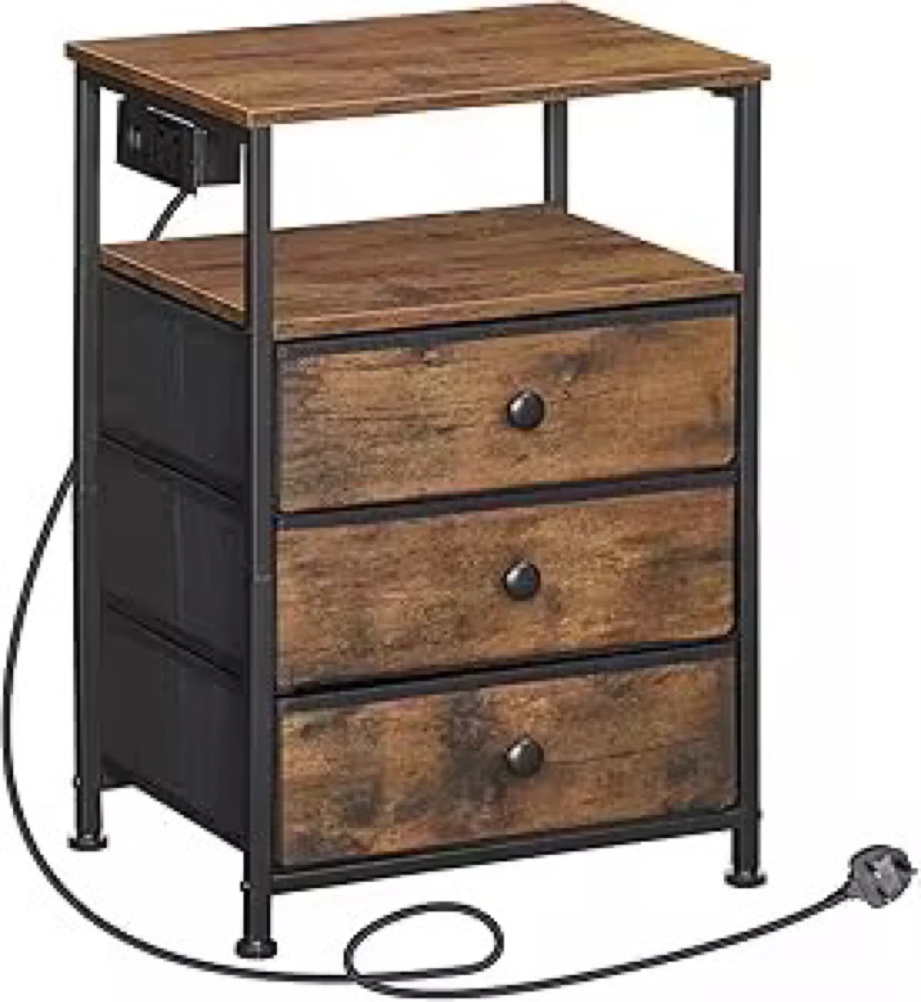 Nightstand with 3 Drawers and Built-in Power Outlet - photo 2