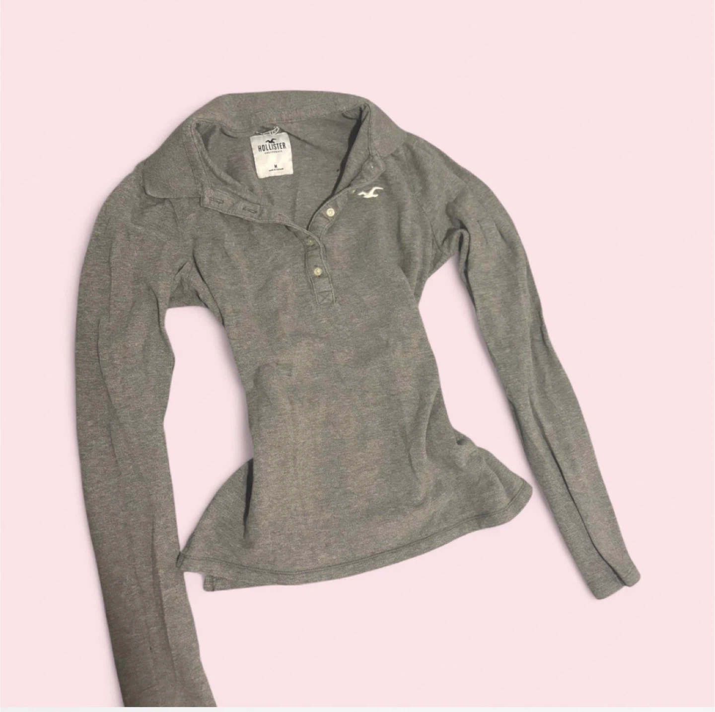 Hollister Long Sleeve Grey Polo Shirt - size  M - photo 2