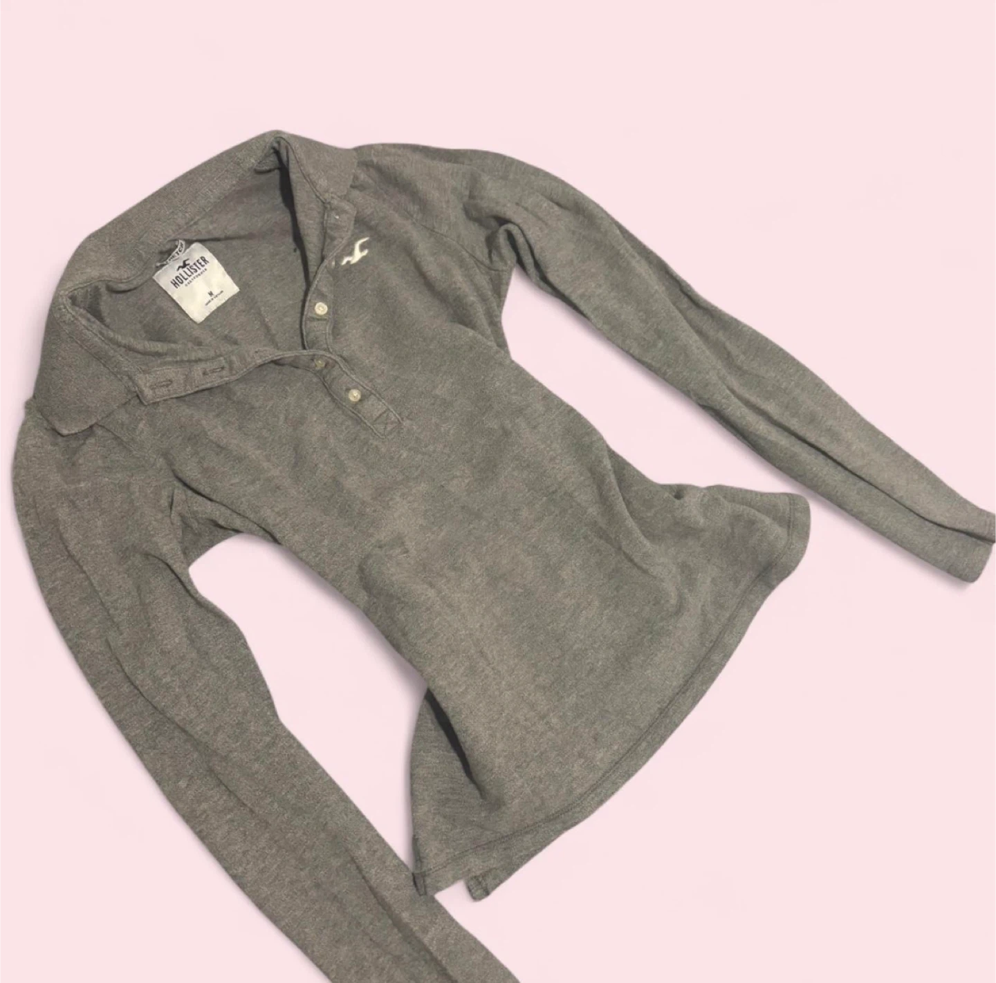 Hollister Long Sleeve Grey Polo Shirt - size  M