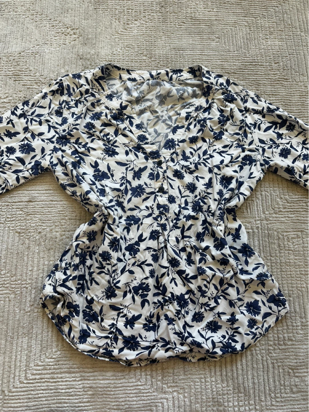 White and Blue Floral Print Blouse