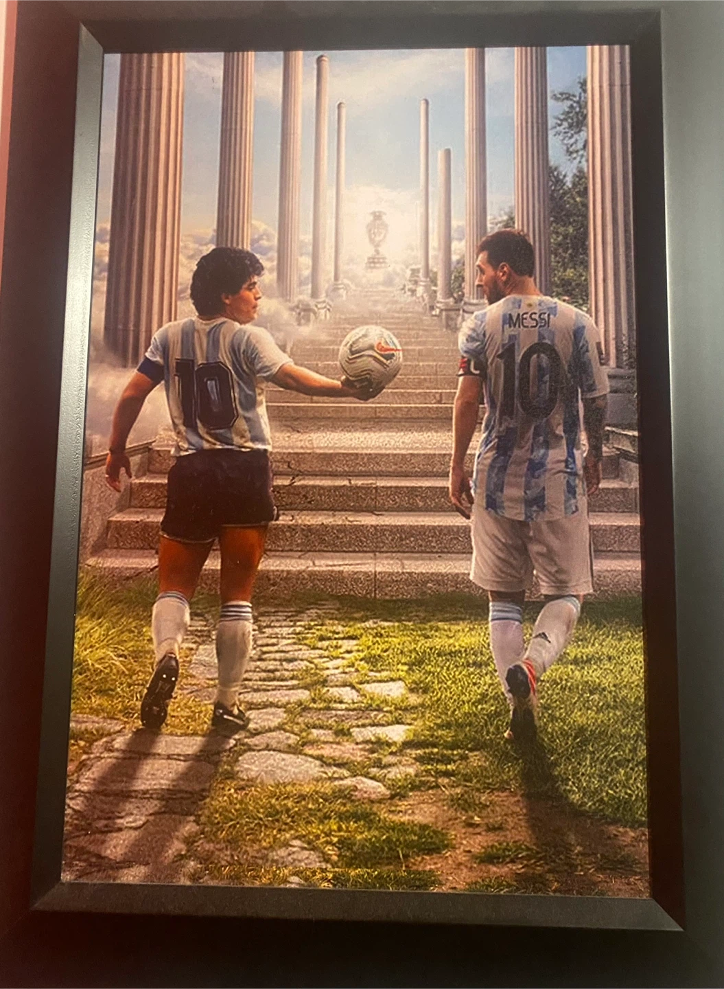 Framed Maradona and Messi Art Print