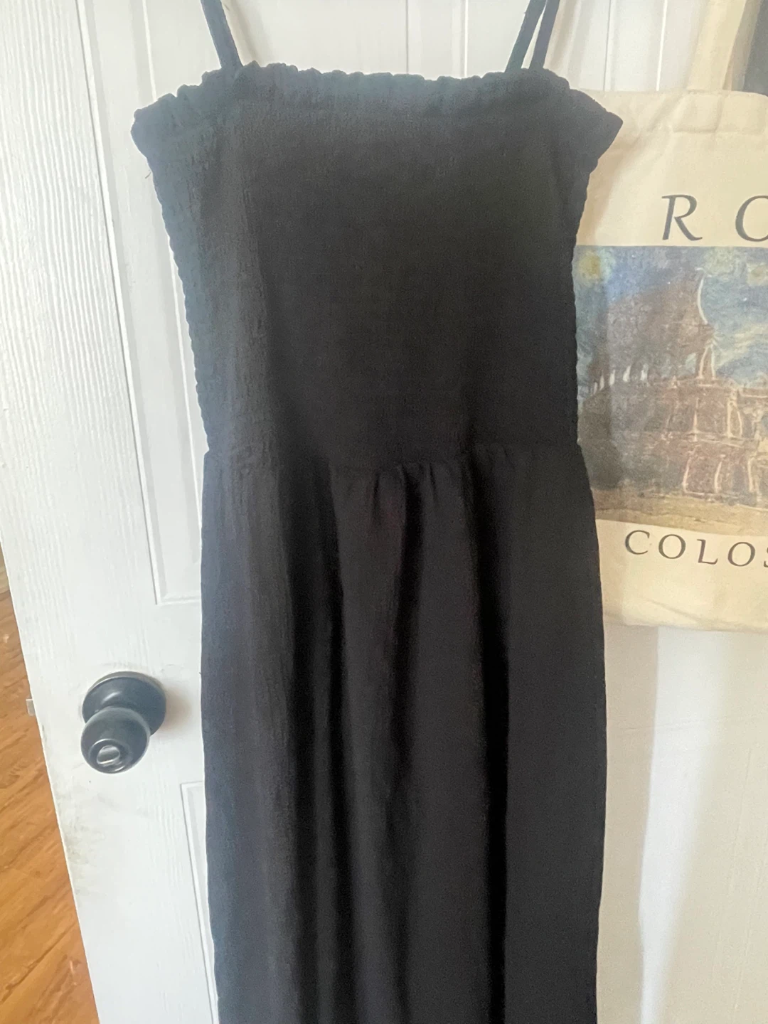 Black Smocked Midi Dress