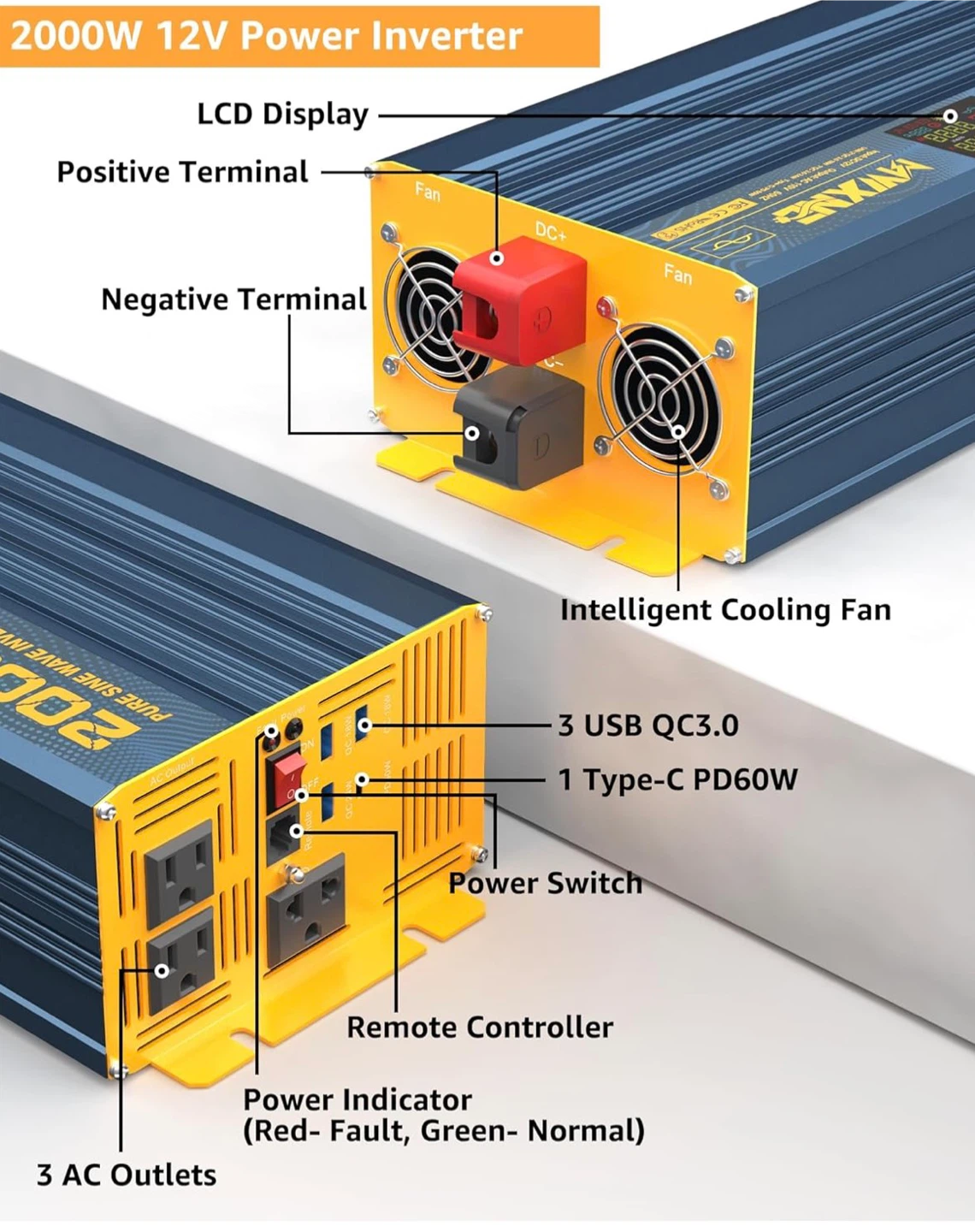 2000W Pure Sine Wave Power Inverter - photo 2
