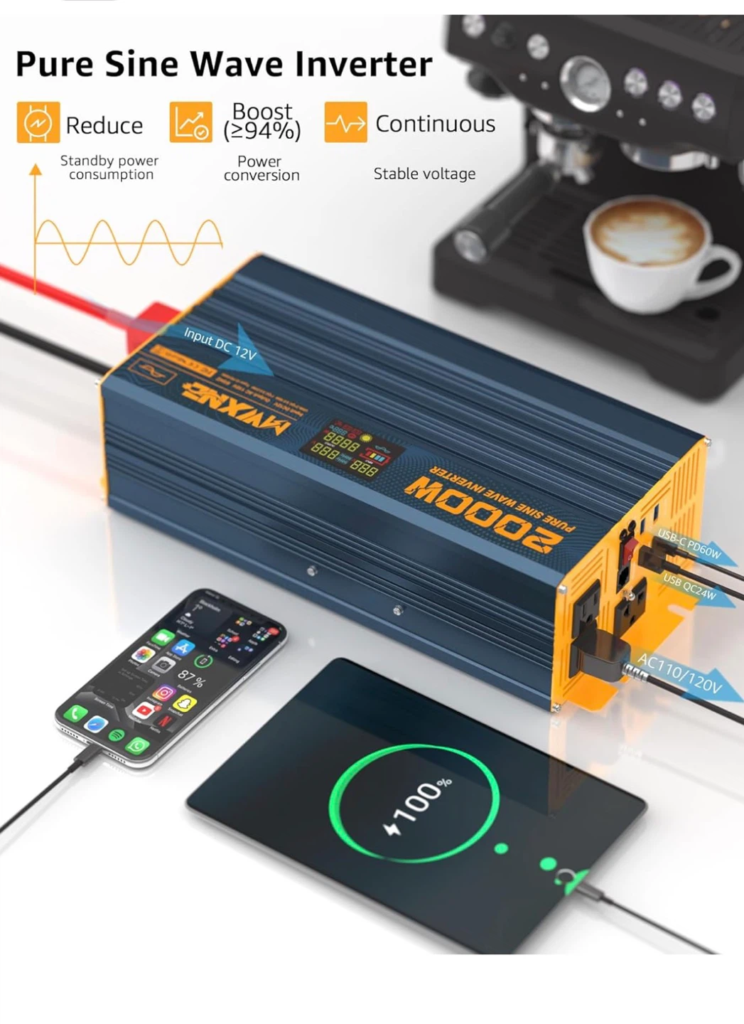 2000W Pure Sine Wave Power Inverter - photo 4