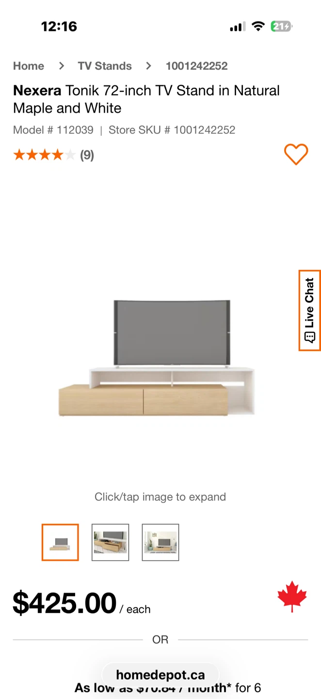 Nexera Tonik 72-inch TV Stand - Maple and White - photo 2