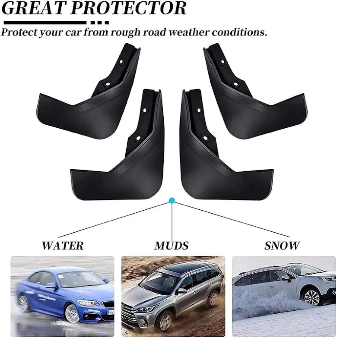 Set of 4 Black Mudguards for Cars