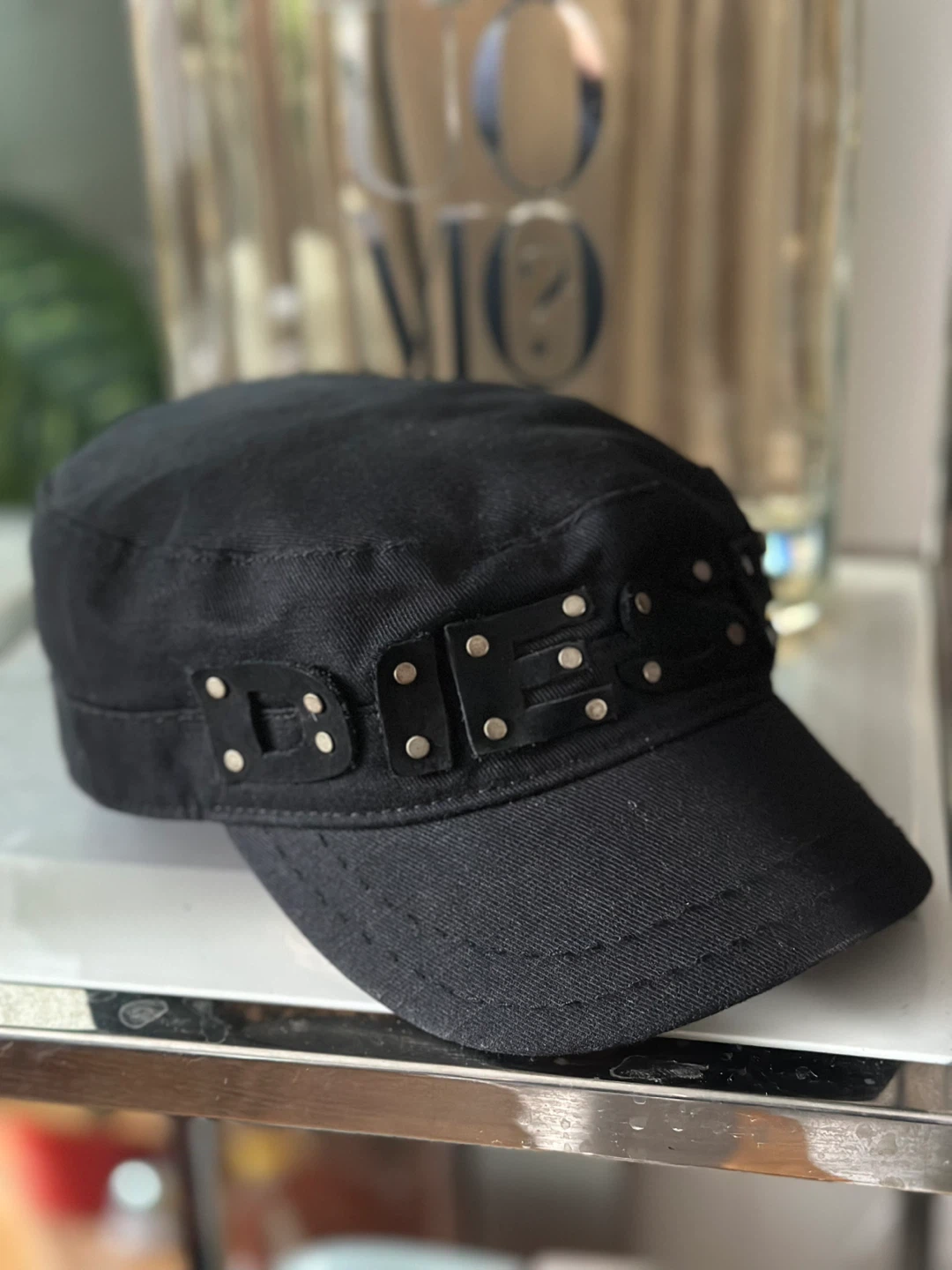 Black Military Style Cap with Studs