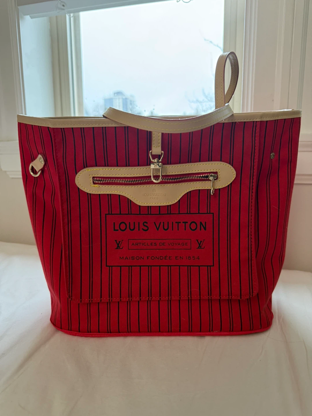 Red Monogram Canvas Tote Bag