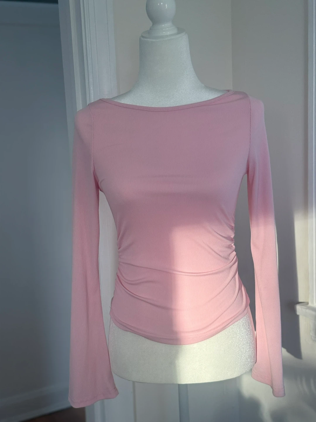 Pink Ribbed Long Sleeve Top