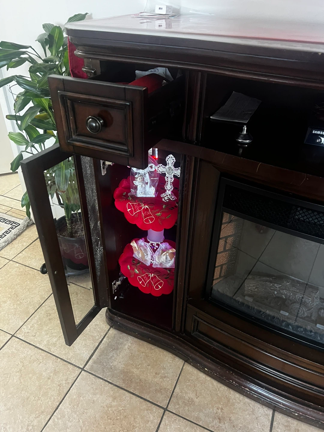 Dark Wood Electric Fireplace Entertainment Stand - photo 4