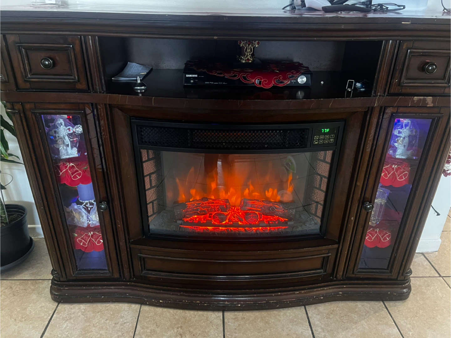 Dark Wood Electric Fireplace Entertainment Stand - photo 2