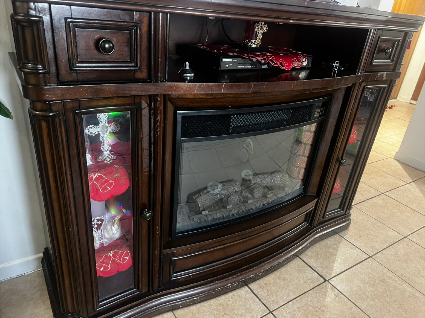 Dark Wood Electric Fireplace Entertainment Stand - photo 3