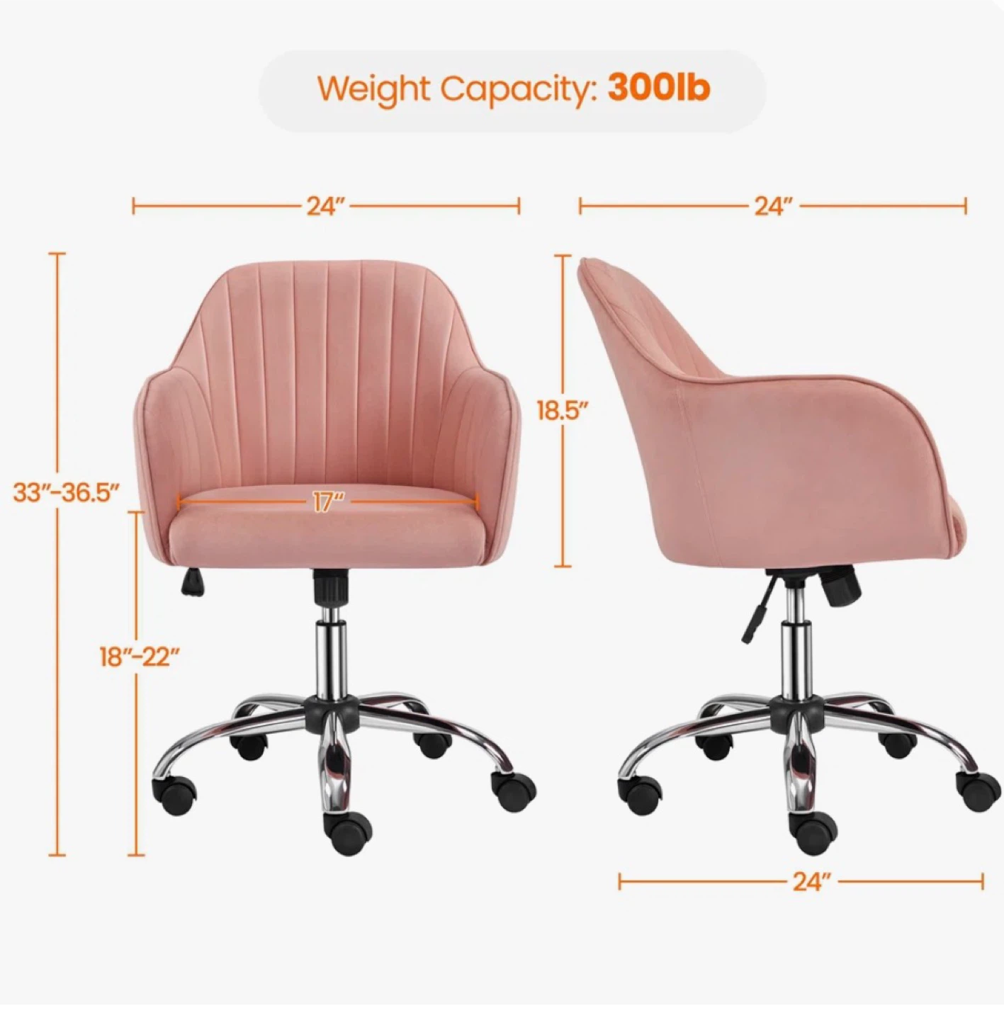 Pink Velvet Office Chair - photo 5