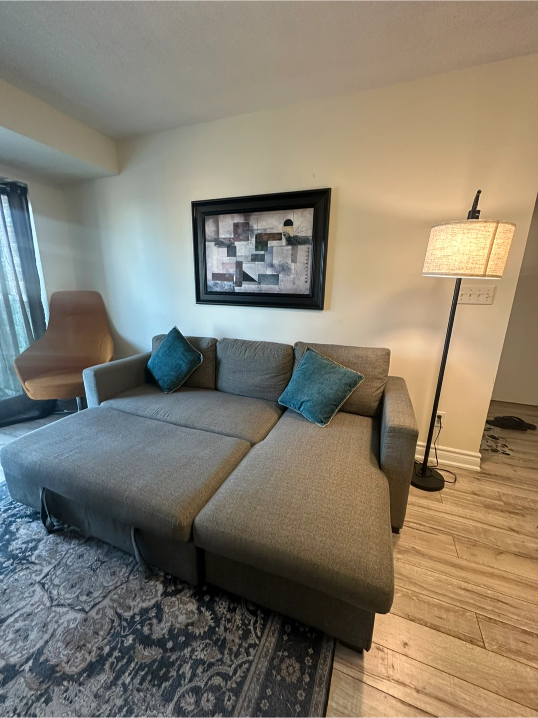 Grey Convertible Sofa Bed with Pillows - photo 3