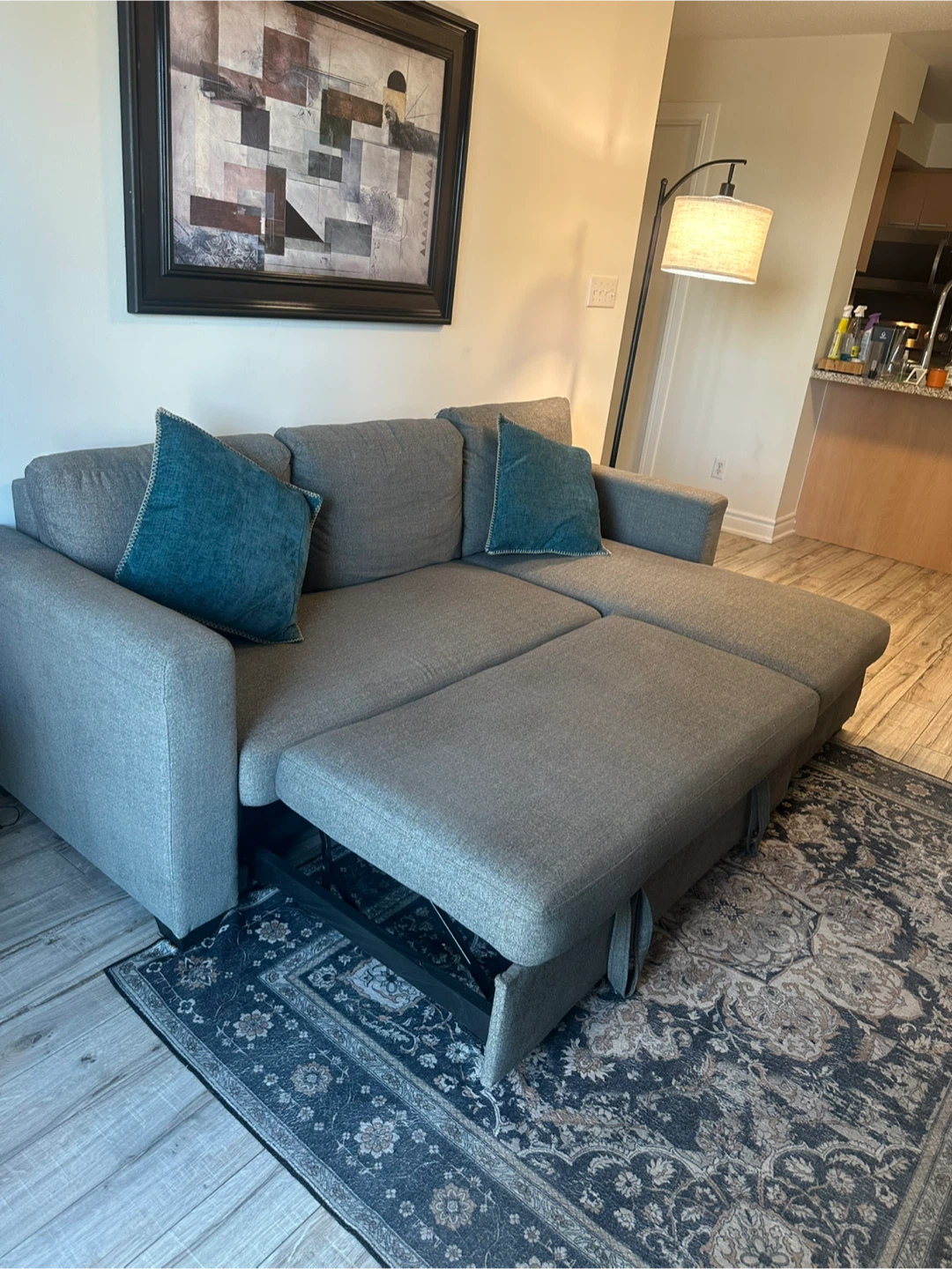 Grey Convertible Sofa Bed with Pillows - photo 4