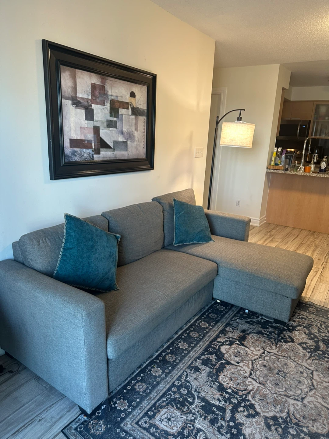 Grey Convertible Sofa Bed with Pillows - photo 2