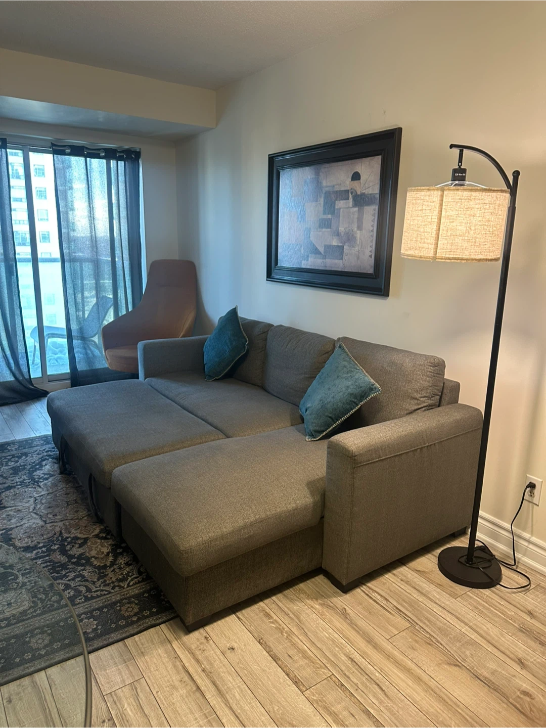 Grey Convertible Sofa Bed with Pillows