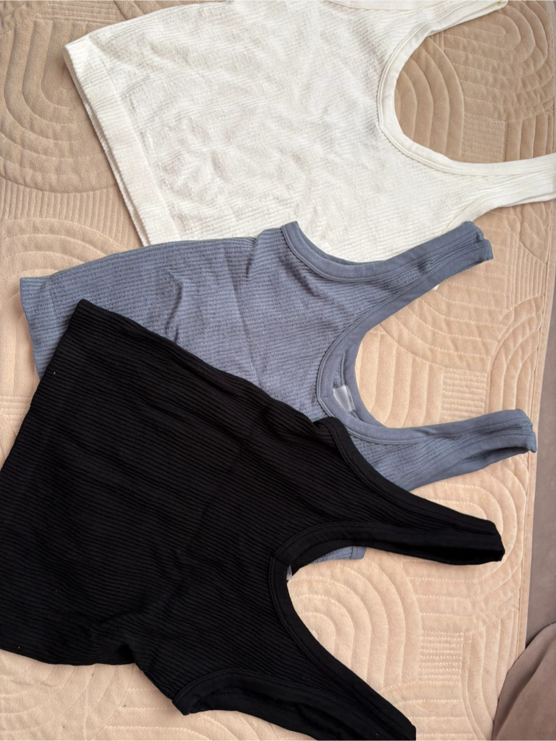 3 Tank Tops - White, Blue, Black