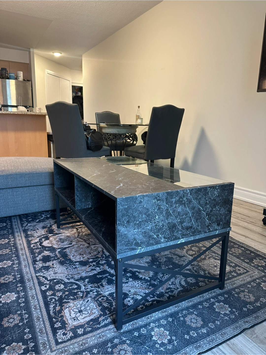 Marble Effect Coffee Table with Glass Top