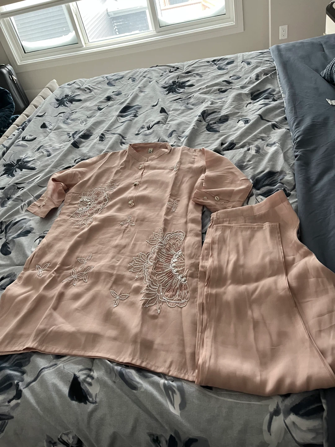 Peach Embroidered 2-Piece Outfit