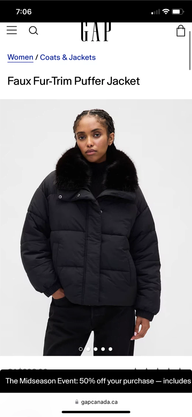 GAP Faux Fur-Trim Puffer Jacket - Black - photo 4