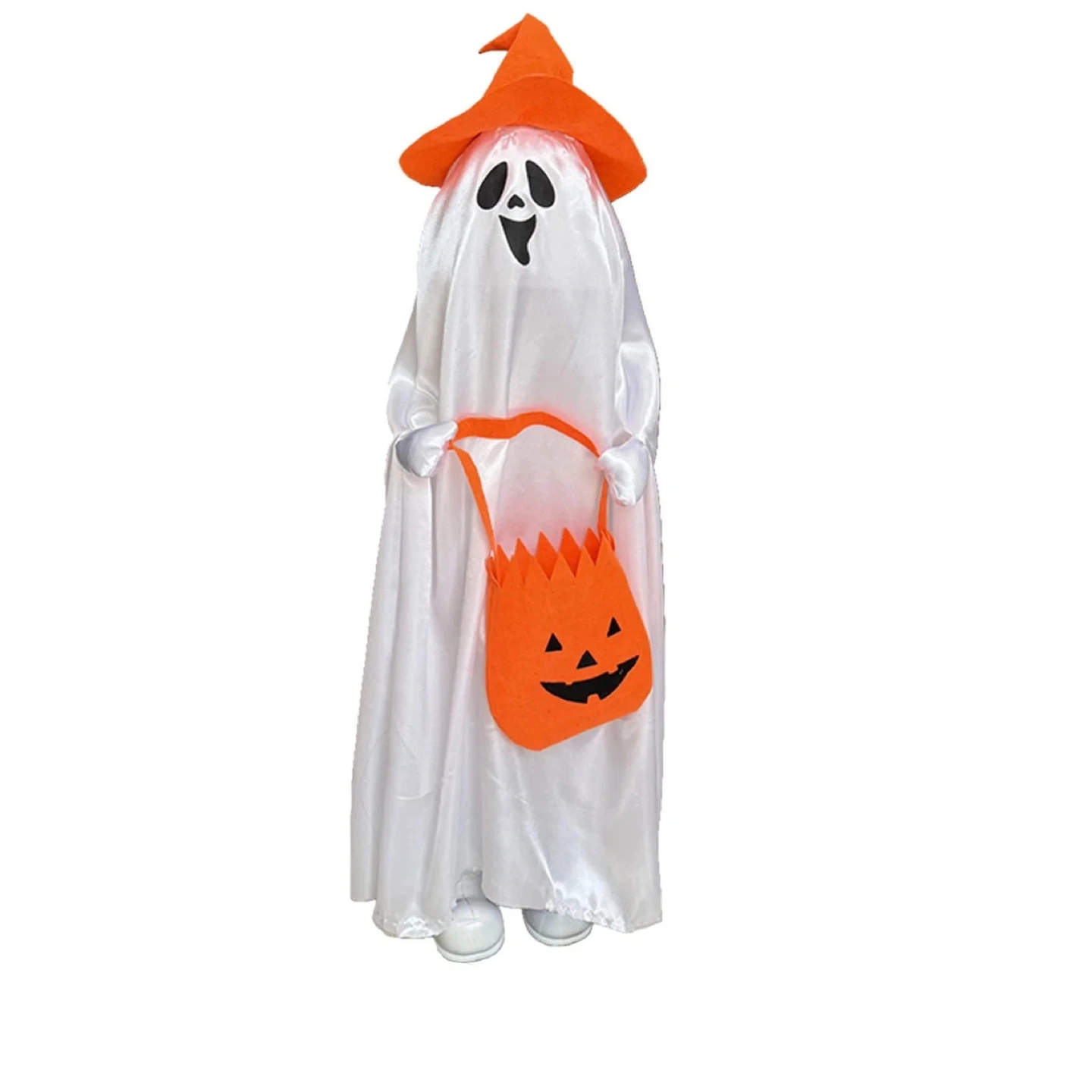 Ghost Halloween Costume with Pumpkin Trick-or-Treat Bag
