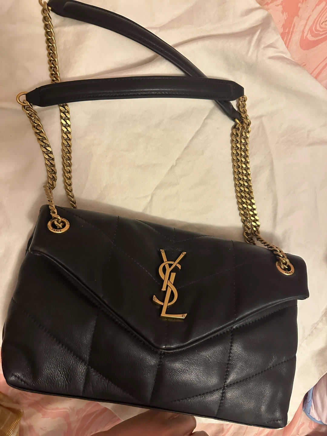Saint Laurent Black Leather YSL Shoulder Bag
