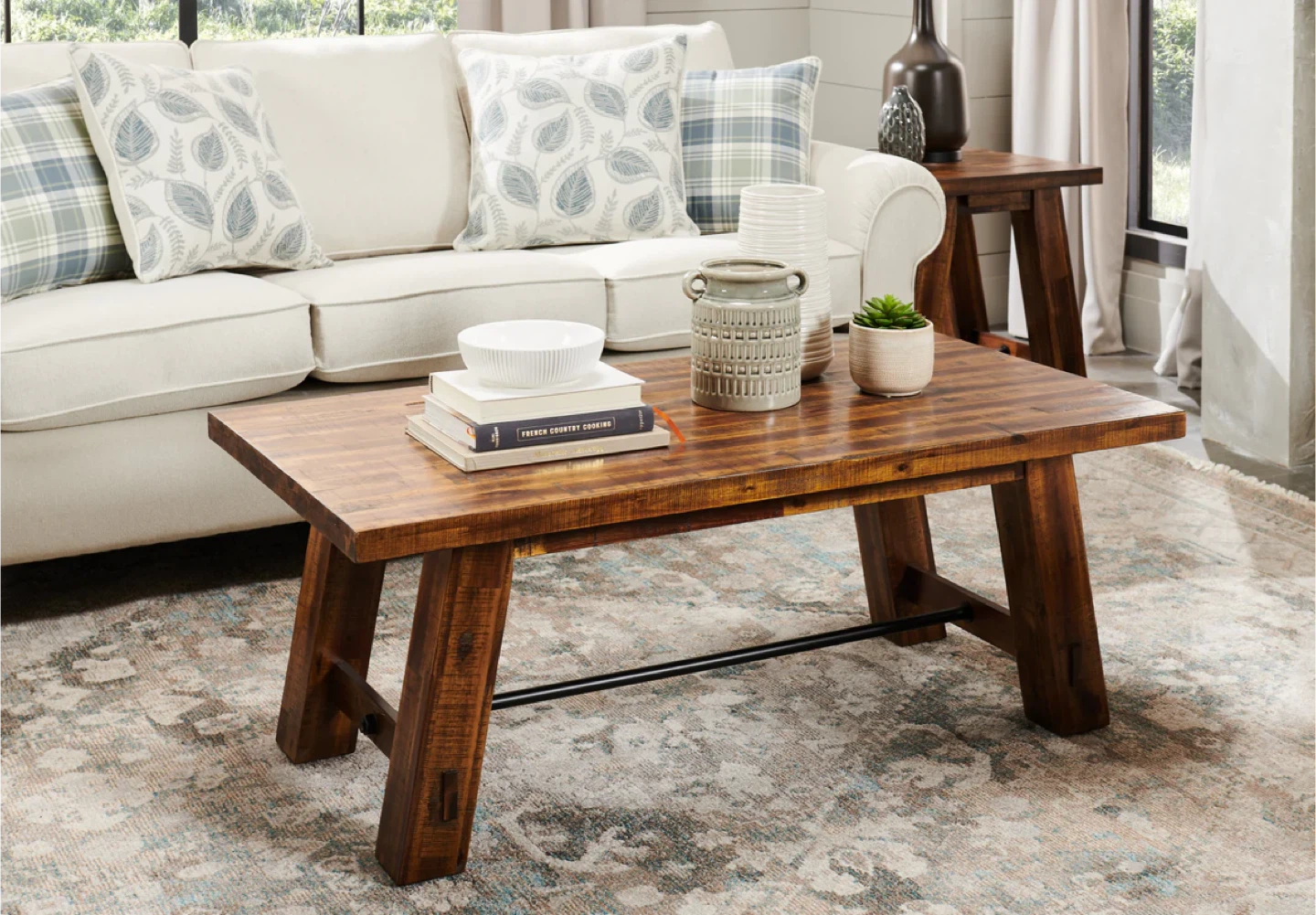 Galveston 50” Rustic Coffee Table with Casters – Brand New