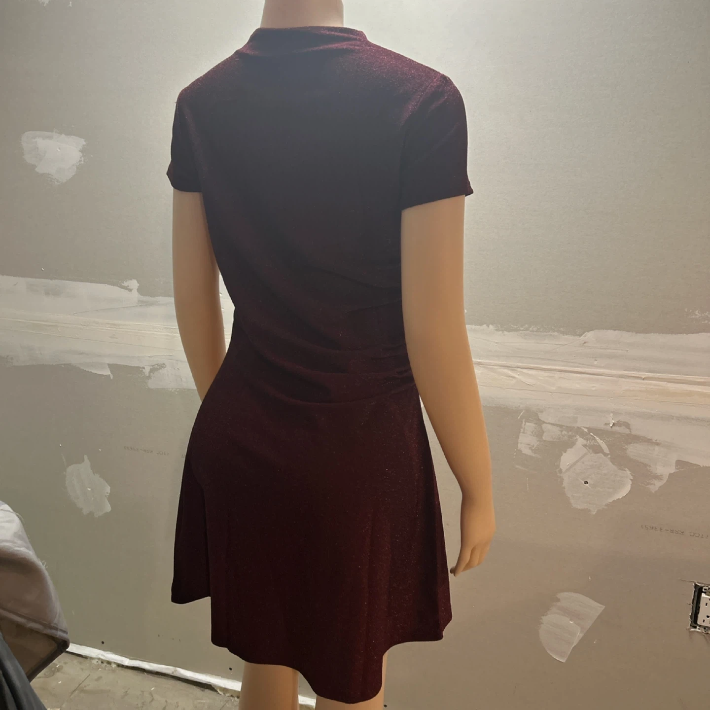 H&M Glittery Ruched Mini Dress Burgundy Size L - photo 3