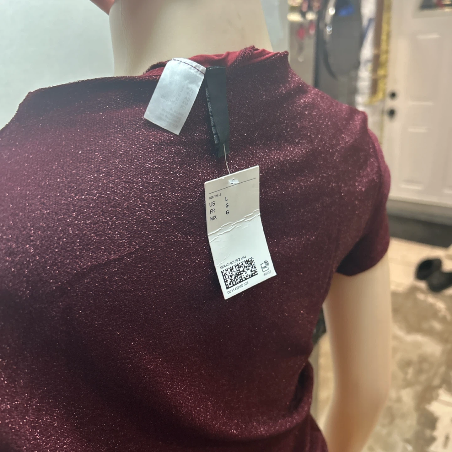 H&M Glittery Ruched Mini Dress Burgundy Size L - photo 4
