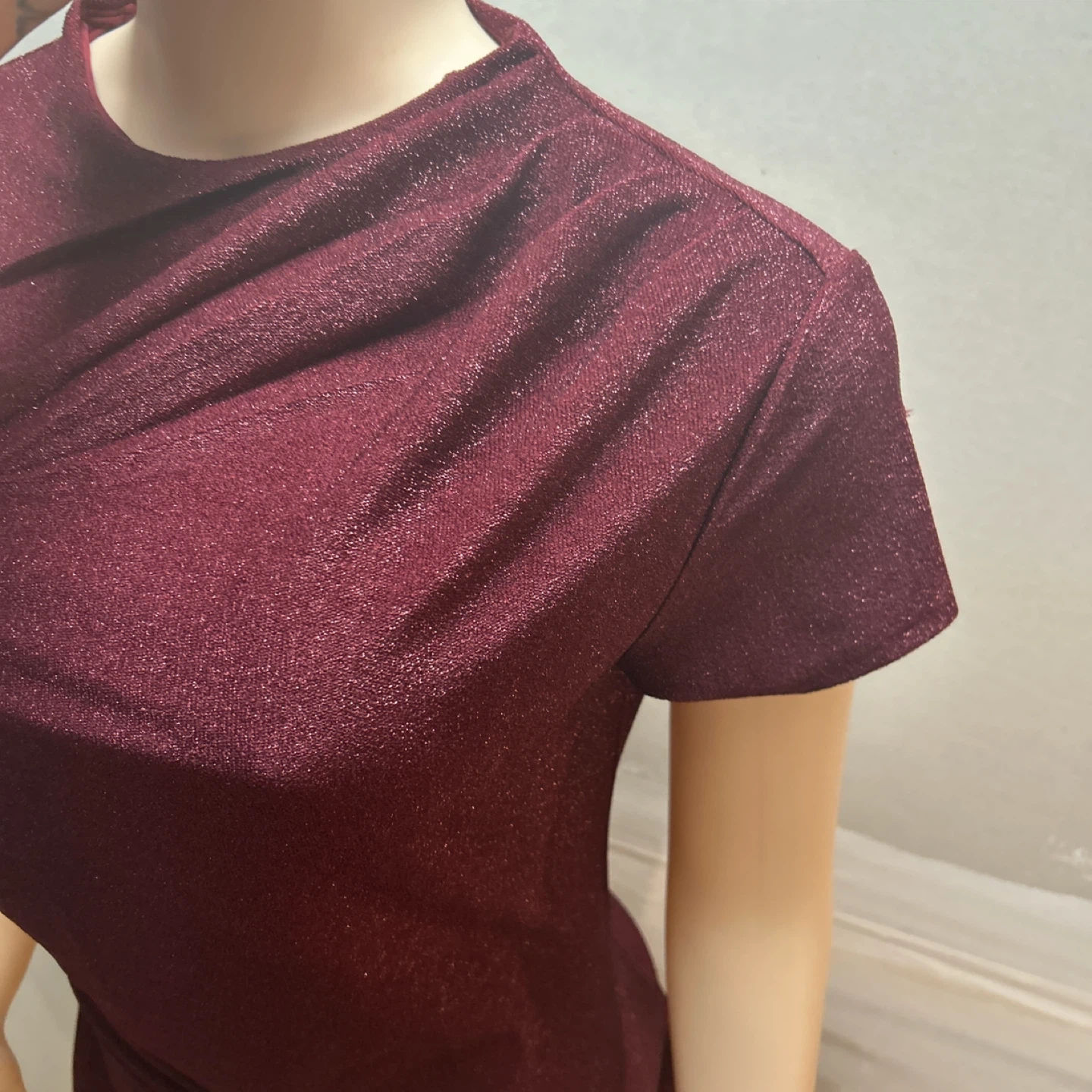 H&M Glittery Ruched Mini Dress Burgundy Size L - photo 2